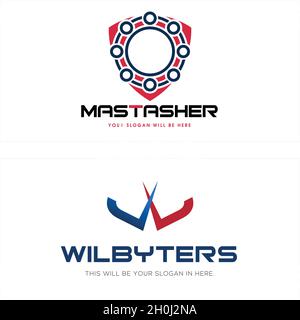 Modern shield tech digital logo design Stock Vector