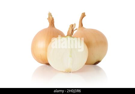 Fresh and juicy onions on white isolated background Stock Photo