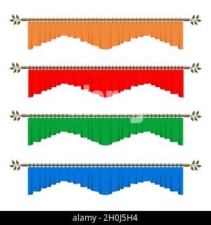 cornices with curtains, interior design, fashion, various types of design solutions for cornice, set of different elements of the cornice, flat design Stock Vector