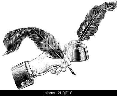 Quill Feather Ink Pen and Inkwell Vintage Woodcut Stock Vector Image & Art  - Alamy