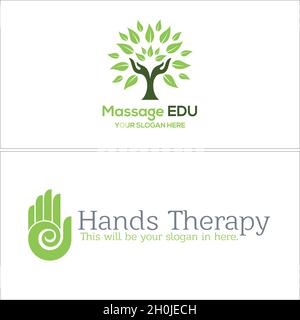 Modern hand therapy nature organic logo design Stock Vector