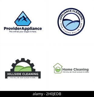 Modern business cleaning service home mountain logo design Stock Vector