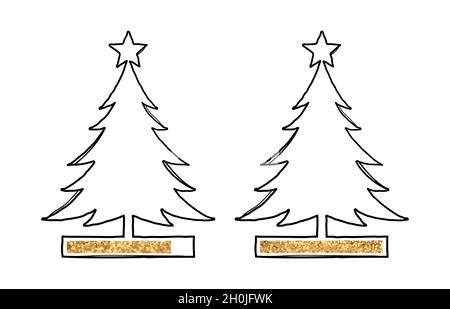 Line Christmas trees with golden loading bar Stock Vector