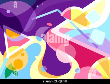 Banner with two cocktails. Placard design in abstract style. Stock Vector