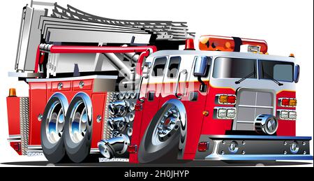 Vector Cartoon Fire Truck Lowroder. Available EPS-10 vector format separated by groups and layers for easy edit Stock Vector