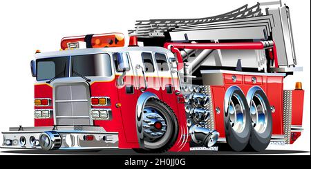 Vector Cartoon Fire Truck. Available EPS-10 vector format separated by groups and layers for easy edit Stock Vector