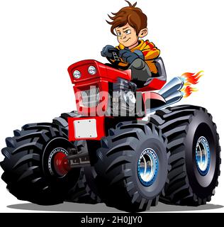 Vector Cartoon Tractor with driver boy. Available EPS-10 vector format separated by groups for easy edit Stock Vector