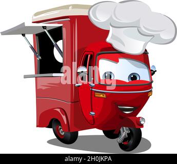 Vector cartoon food truck scooter. Available EPS-10 format separated by groups and layers vith transparency effects for one-click repaint Stock Vector
