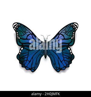 Beautiful blue detailed realistic butterfly on white Stock Vector