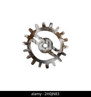 Glossy metal cogwheel with detailed rust isolated on white Stock Vector