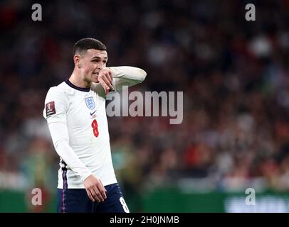 London, England, 12th October 2021. Phil Foden of England during the FIFA World Cup qualifiers match at Wembley Stadium, London. Picture credit should read: David Klein / Sportimage Stock Photo