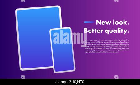 Device Advertisement Poster Mockup. Smartphone Blank Templates on Gradient Purple Background. Design for Webpage. Vector illustration Stock Vector