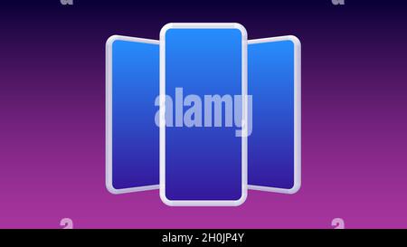 Three Realistic Smartphone Mockups. Isolated Elements on Gradient Background. Vector illustration Stock Vector