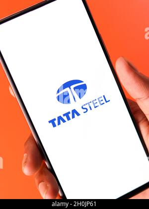 Smartphone with website of Indian steelmaking company Tata Steel