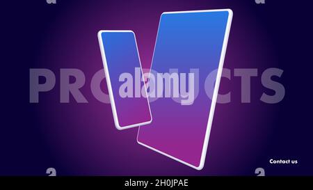 Product Advertisement Banner. Design for Presentation. Smartphone and Tablet Outlines on Violet Gradient Background. Vector illustration Stock Vector