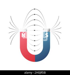 Magnetic fields on horseshoe magnet on white Stock Vector