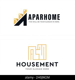 Modern line art home apartment initial logo design Stock Vector