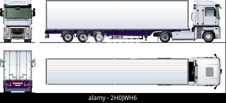 Vector cargo semi truck template isolated on white. Available EPS-10 separated by groups and layers with transparency effects for one-click repaint Stock Vector
