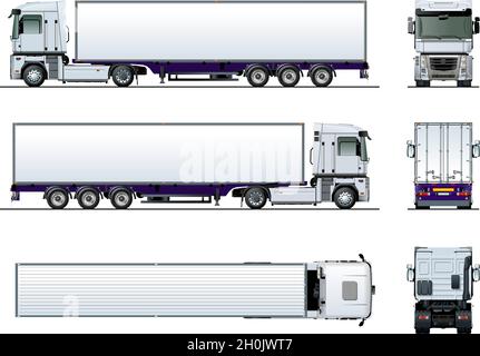 Vector cargo semi trailer truck mockup for car branding and advertising. Available EPS-10 separated by groups and layers with transparency effects for Stock Vector