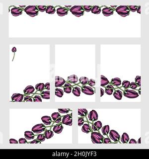 bright vector collection of business cards, envelopes flower frame with decorative colored flowers Stock Vector