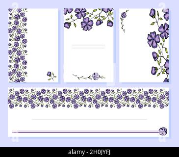 bright vector collection of business cards, envelopes flower frame with decorative colored flowers Stock Vector