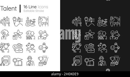 Talents and aptitudes linear icons set for dark and light mode Stock Vector