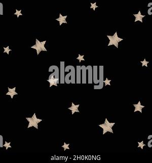 Striped rough surface seamless star pattern on black background vector stock illustration Stock Vector