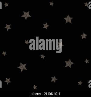 Striped rough surface seamless star pattern on black background vector stock illustration Stock Vector