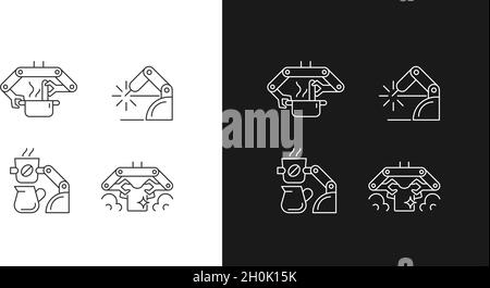 Automated mechanical devices linear icons set for dark and light mode Stock Vector