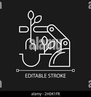 Robots for planting white linear icon for dark theme Stock Vector