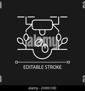 Drones for planting white linear icon for dark theme Stock Vector