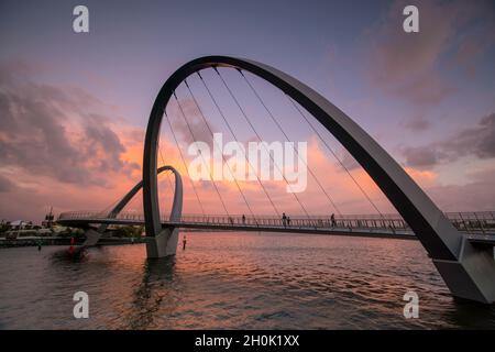 Modern design Arched bridges at Elizabeth Quay marina in Perth, Western Australia. Stock Photo