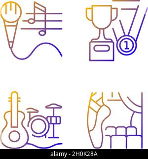 Hobby and leisure gradient linear vector icons set Stock Vector
