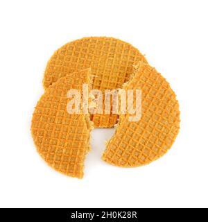 Appetizing Belgian waffles isolated on white background. Stock Photo