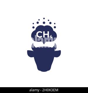 methane emissions icon with cattle Stock Vector