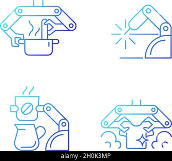 Automated mechanical devices gradient linear vector icons set Stock Vector