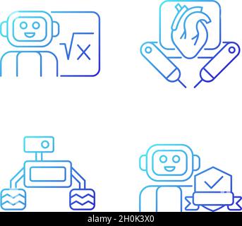 Robotics technology gradient linear vector icons set Stock Vector