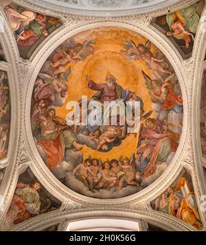 ROME, ITALY - AUGUST 29, 2021: The fresco of God the Father and Four Evangelists in the side chapel of church Chiesa di San Francesco a Ripa Stock Photo