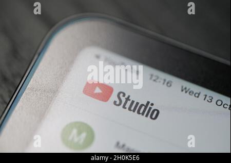 New york, USA - October 13 2021: Google youtube studio app on ipad screen close up view Stock Photo