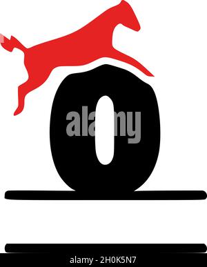 Number 0 and horse personalized monogram, initial clip art isolated on white background Stock Vector