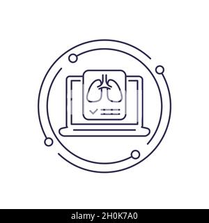 Lungs, medical test line icon on white Stock Vector