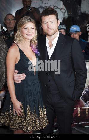 Sam Worthington (Perseus) and girlfriend Crystal, arrive at the 'Wrath of The Titans' European Premiere at BFI IMAX, London Stock Photo