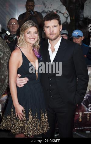 Sam Worthington (Perseus) and girlfriend Crystal, arrive at the 'Wrath of The Titans' European Premiere at BFI IMAX, London Stock Photo