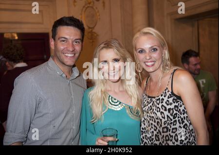 Kevin Sacre, Carley Stenson and Camilla Dallerup attend Shrek The Musical cast change photocall, London Stock Photo