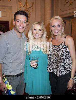 Kevin Sacre, Carley Stenson and Camilla Dallerup attend Shrek The Musical cast change photocall, London Stock Photo