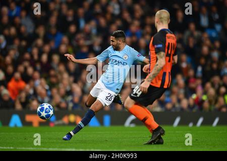 Manchester City's Riyad Mahrez scores his side's fifth goal of the game Stock Photo