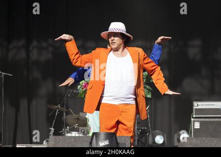 Archerio Mantovani of The Cuban Brothers performs live on stage at Bestival 2012, Robin Hill Country Park, Isle Of Wight Stock Photo