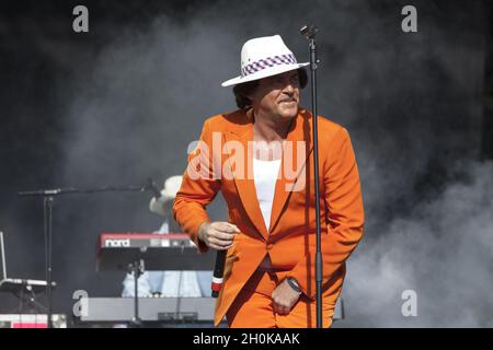 Archerio Mantovani of The Cuban Brothers performs live on stage at Bestival 2012, Robin Hill Country Park, Isle Of Wight Stock Photo