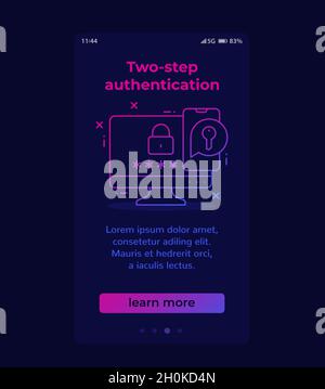 authentication in two steps banner with icon Stock Vector