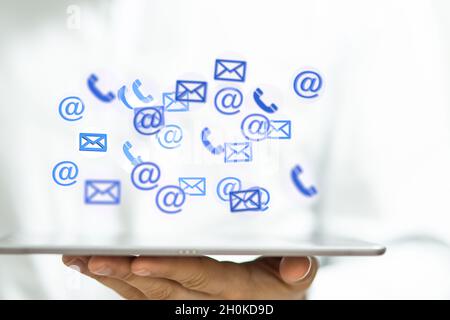3D rendering of approved email and spam messages floating on a tablet - communication concept Stock Photo